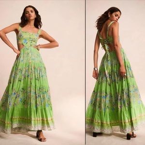 Hemant and Nandita - Rhea Long Dress in Pear Green. Size Medium